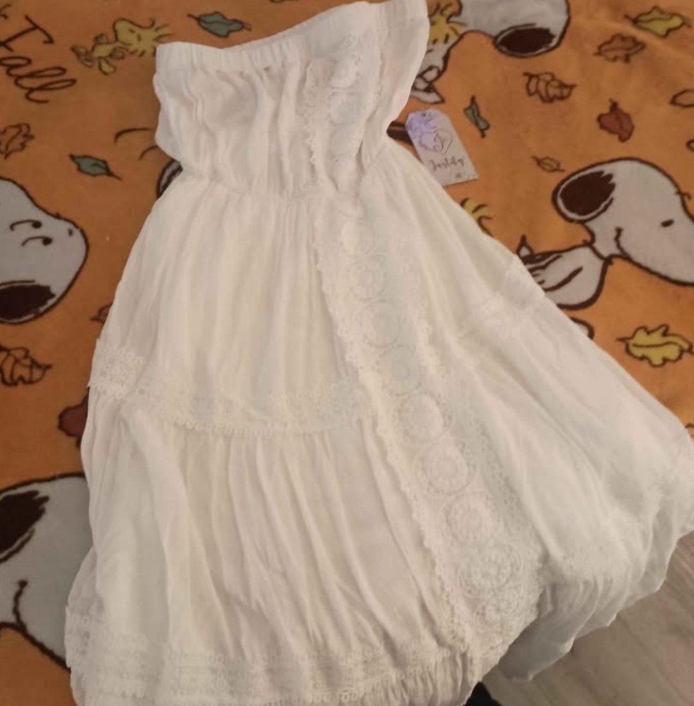New White Strapless Hobo sundress
